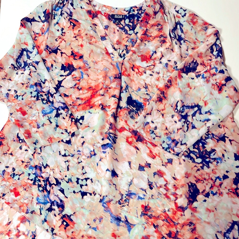 A.N.A 3/4 Sleeve Floral Flowy Hi-Lo V-neck Blouse